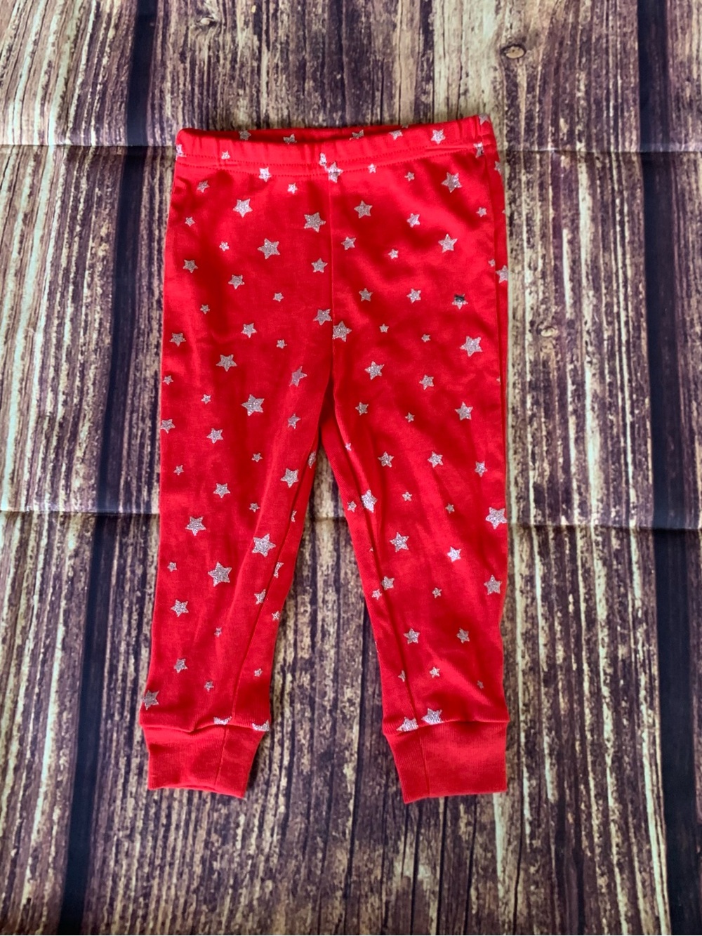 KoalaKids Baby Girl's Elastic Waist Red with Silver Stars Pull On Pants Sz: 12M